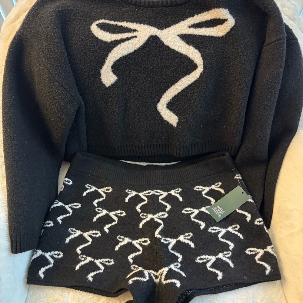 Wild Fable Black and White Knit Sweater and shorts set